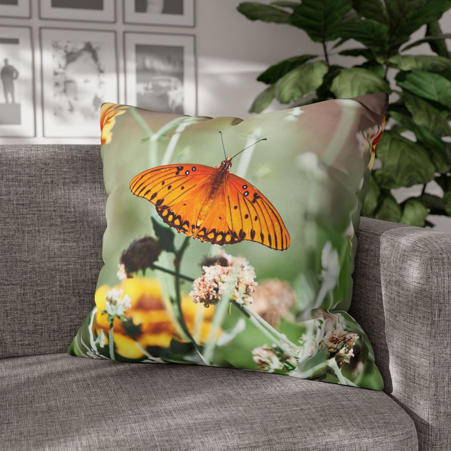 Canvas Pillowcase Butterfly Garden Photo Square