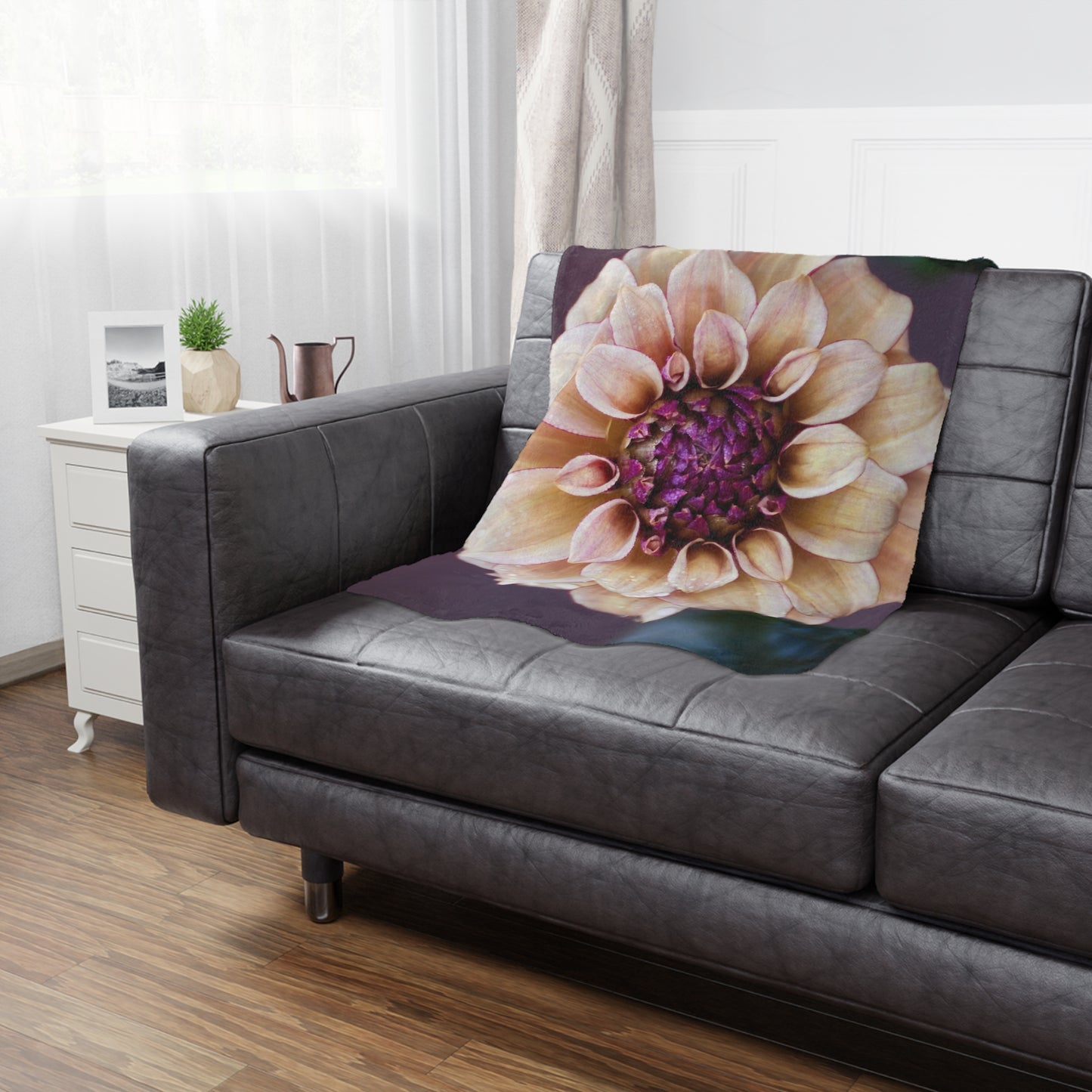 Minky Blanket - Creme and Raspberry Dahlia Photo Garden Throw