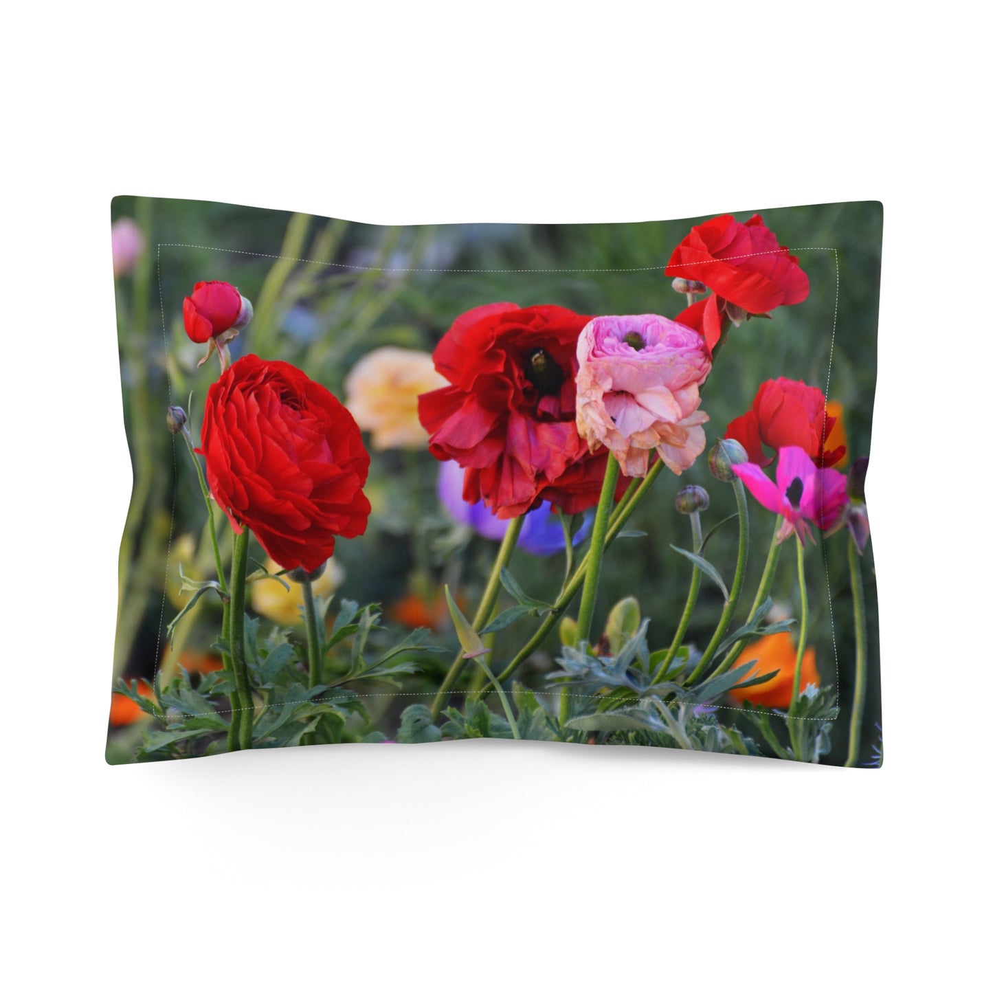 Pillow Sham - Ranunculus Flowers Garden Photo