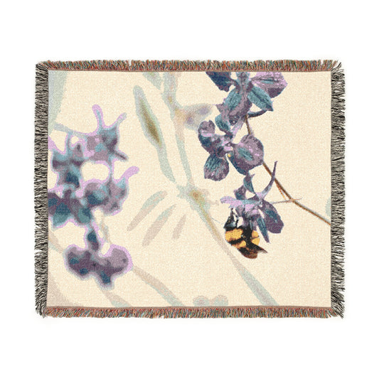 Woven Blanket - Bumble Bee on Purple Larkspur Garden Photo