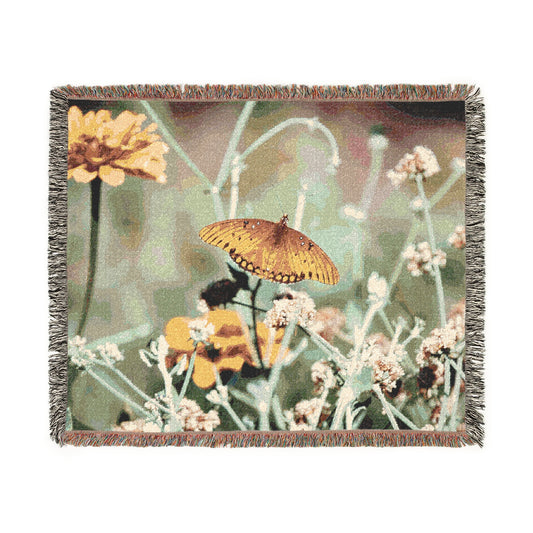 Woven Blanket - Fritillary Butterfly on Ashyleaf Buckwheat and Zinnia Design