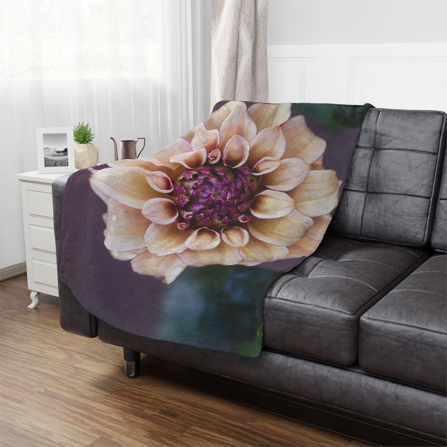 Minky Blanket - Creme and Raspberry Dahlia Photo Garden Throw