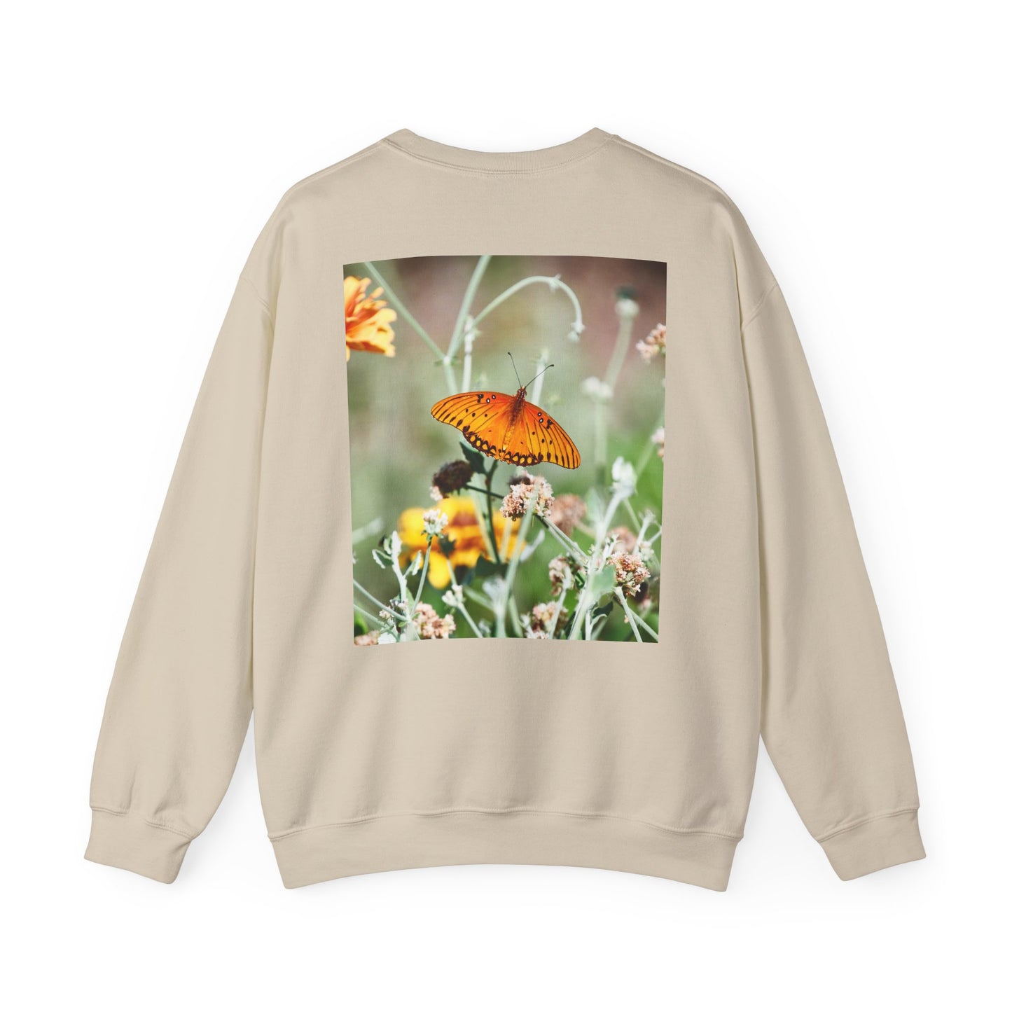 sweatshirt - hummingbird and fritillary butterfly