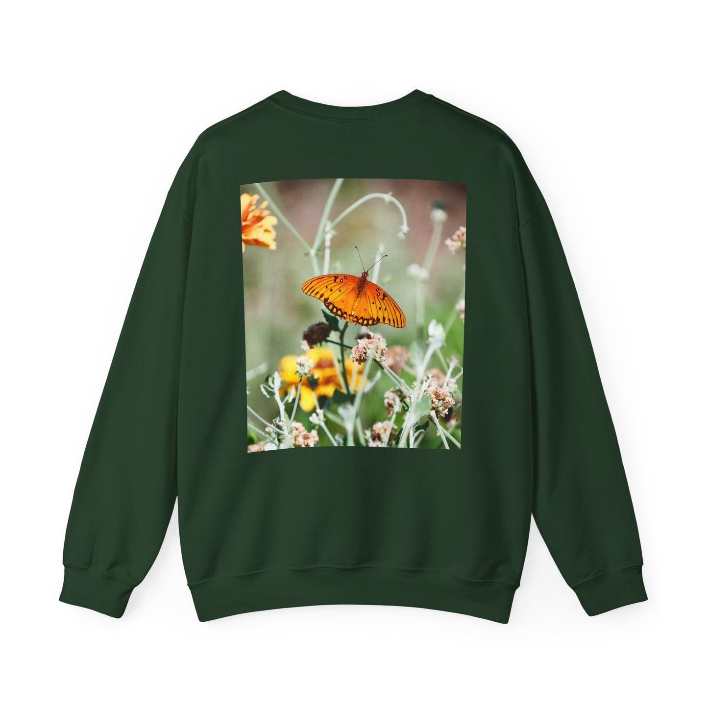 sweatshirt - hummingbird and fritillary butterfly