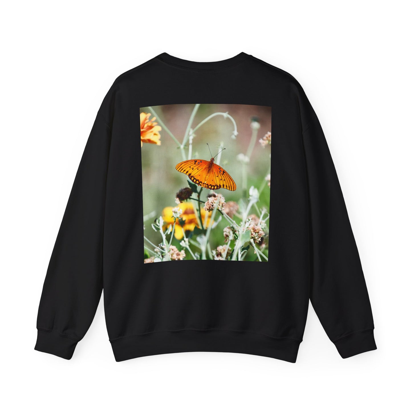 sweatshirt - hummingbird and fritillary butterfly
