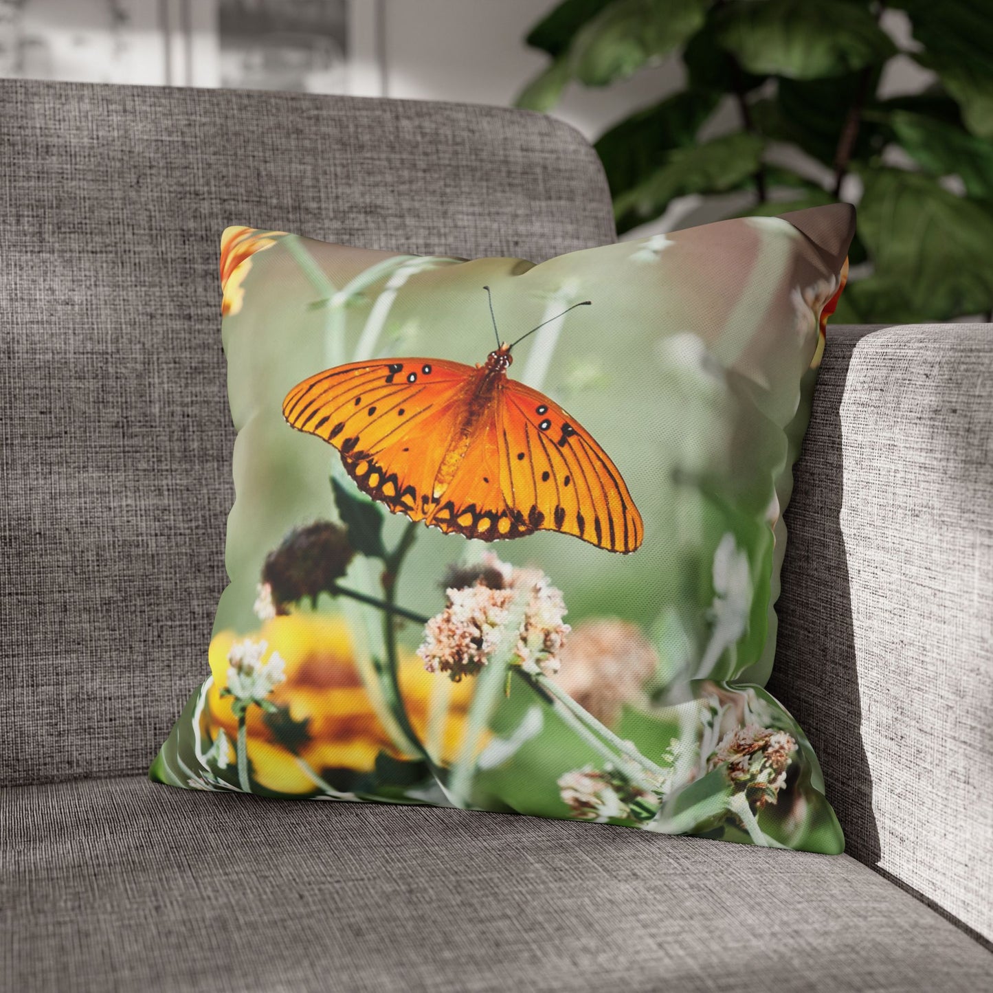 Canvas Pillowcase Butterfly Garden Photo Square