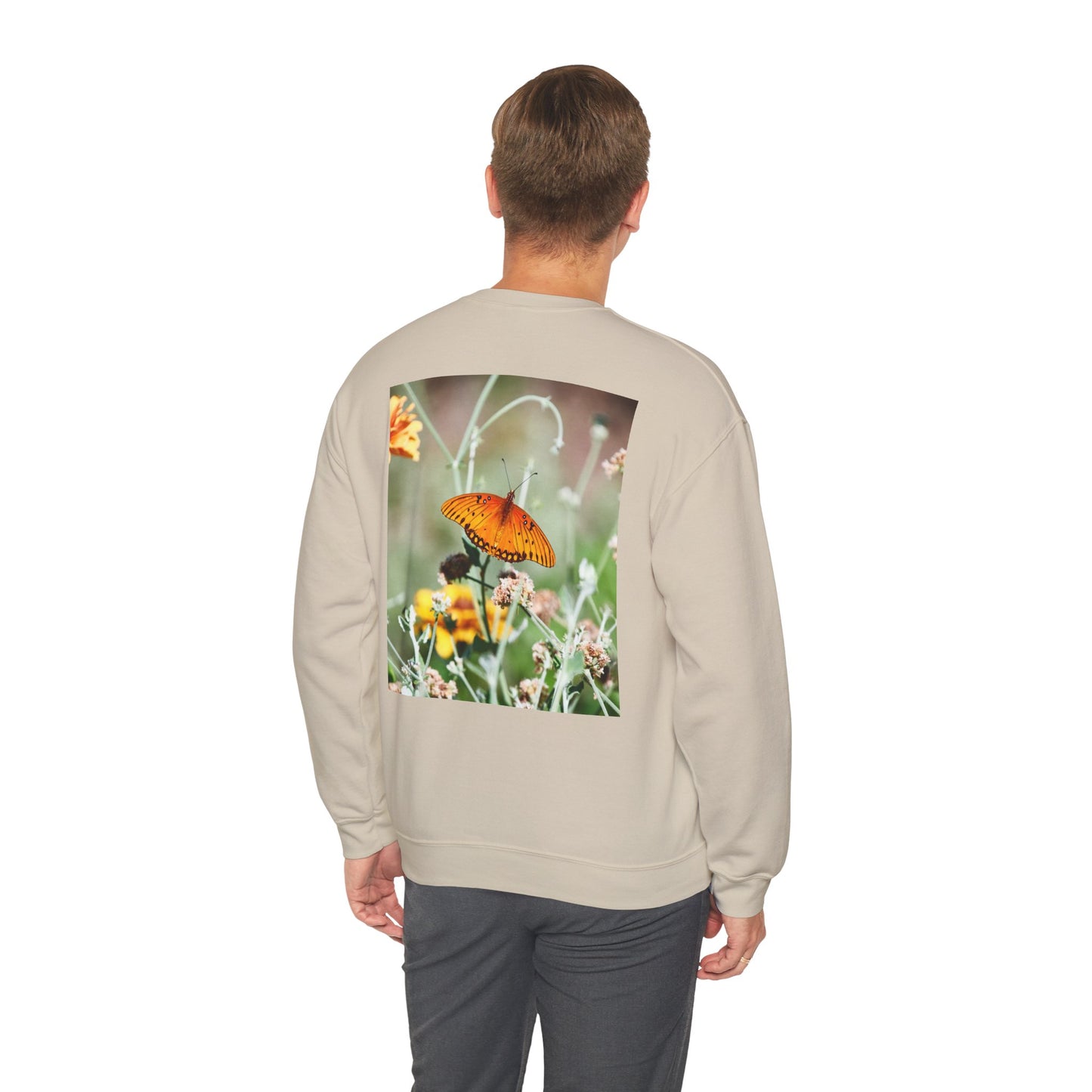 sweatshirt - hummingbird and fritillary butterfly
