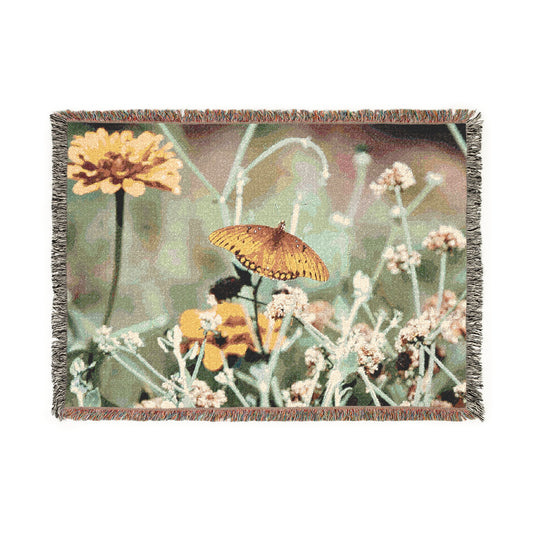 Woven Blanket - Fritillary Butterfly on Ashyleaf Buckwheat and Zinnia Design