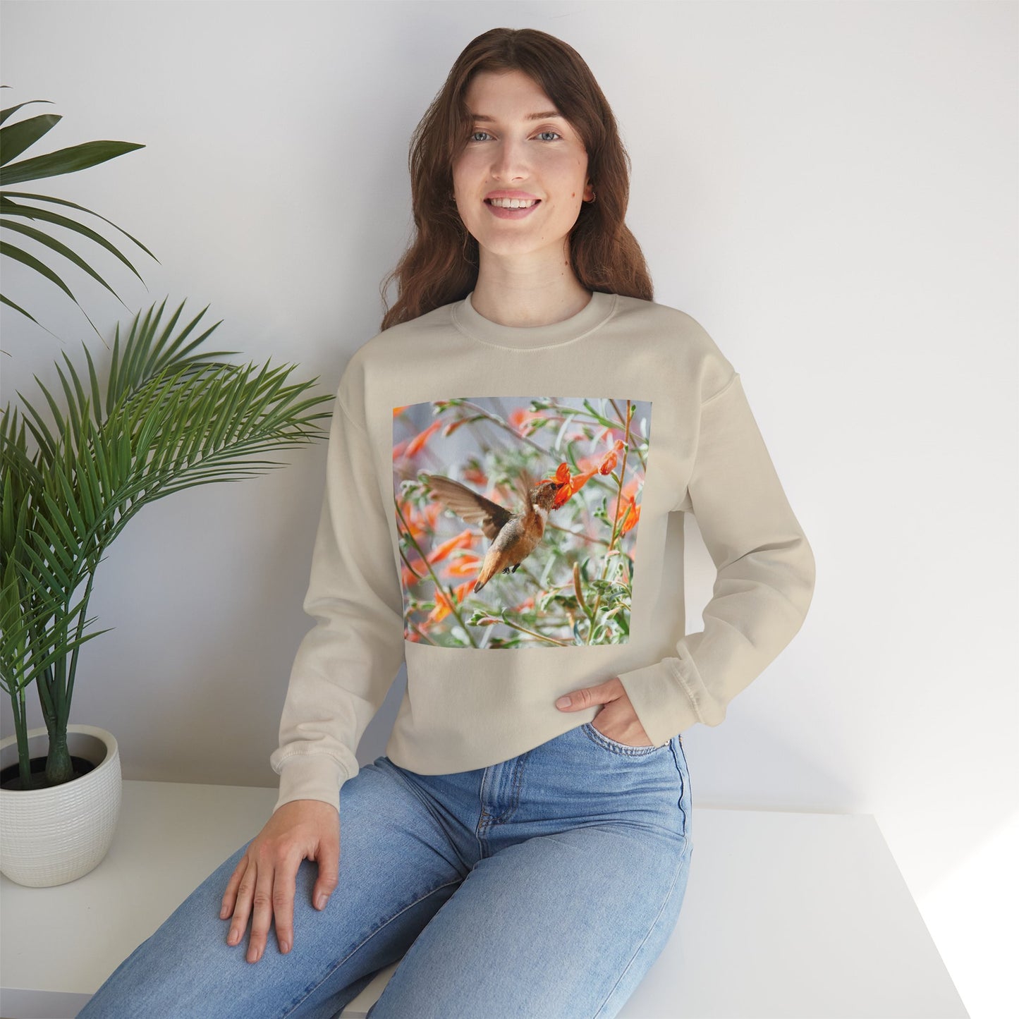sweatshirt - hummingbird and fritillary butterfly