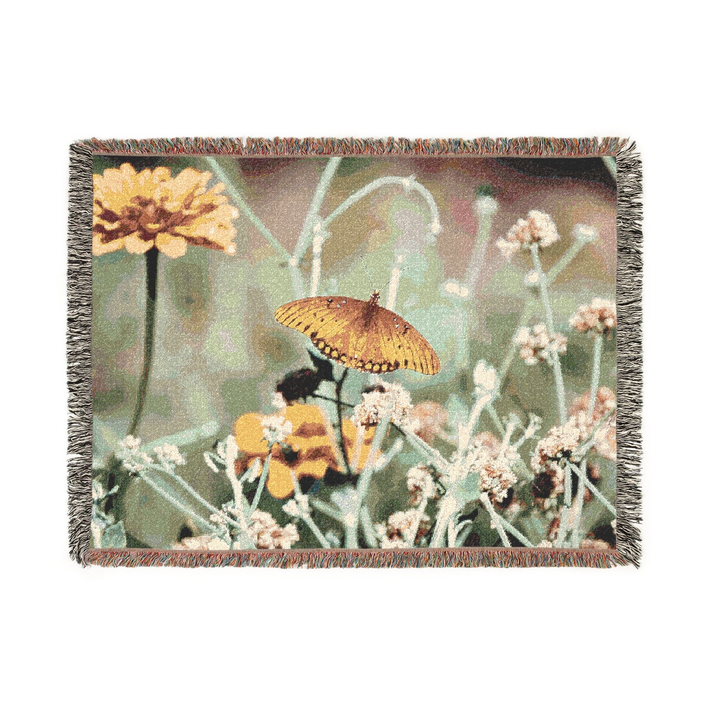 Woven Blanket - Fritillary Butterfly on Ashyleaf Buckwheat and Zinnia Design