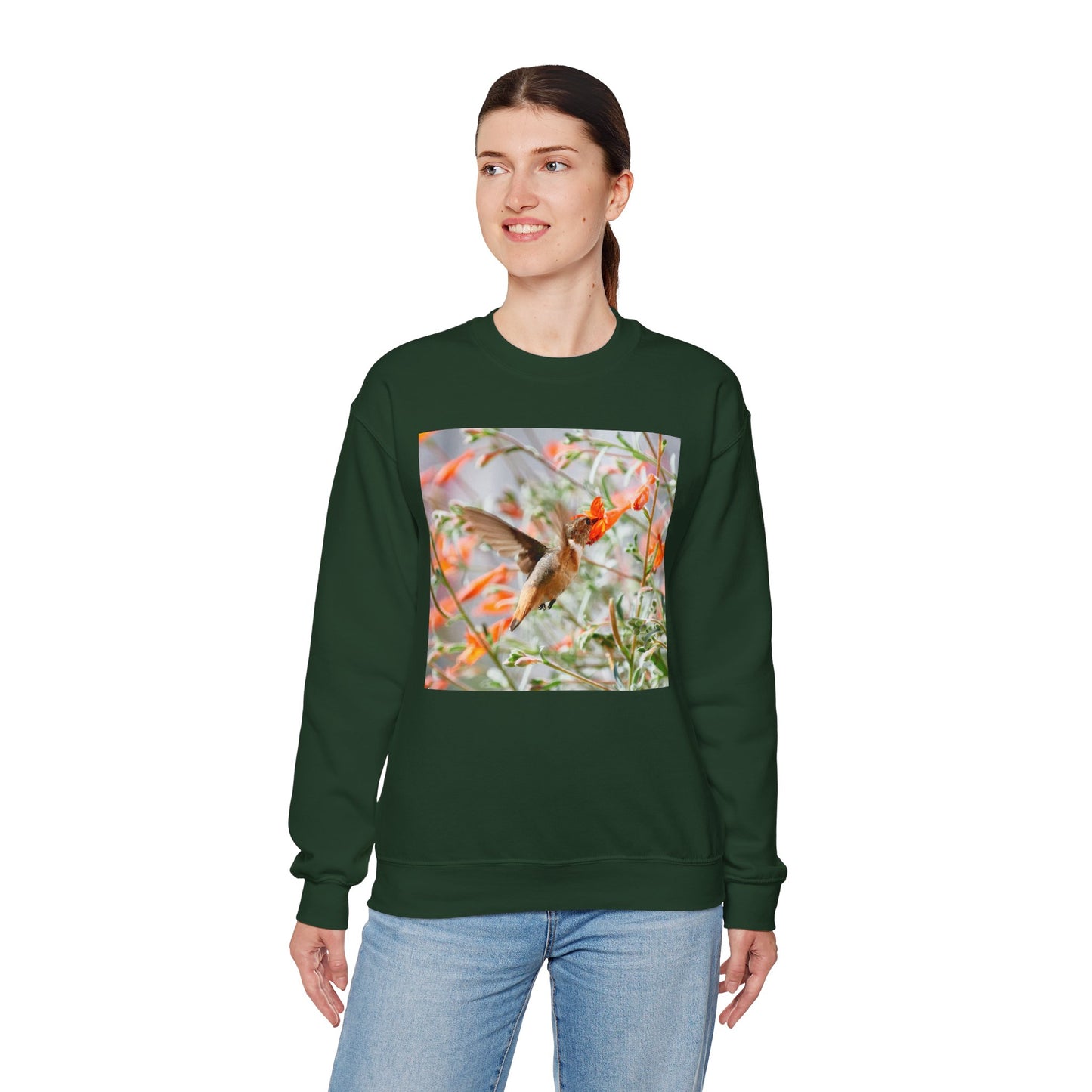 sweatshirt - hummingbird and fritillary butterfly