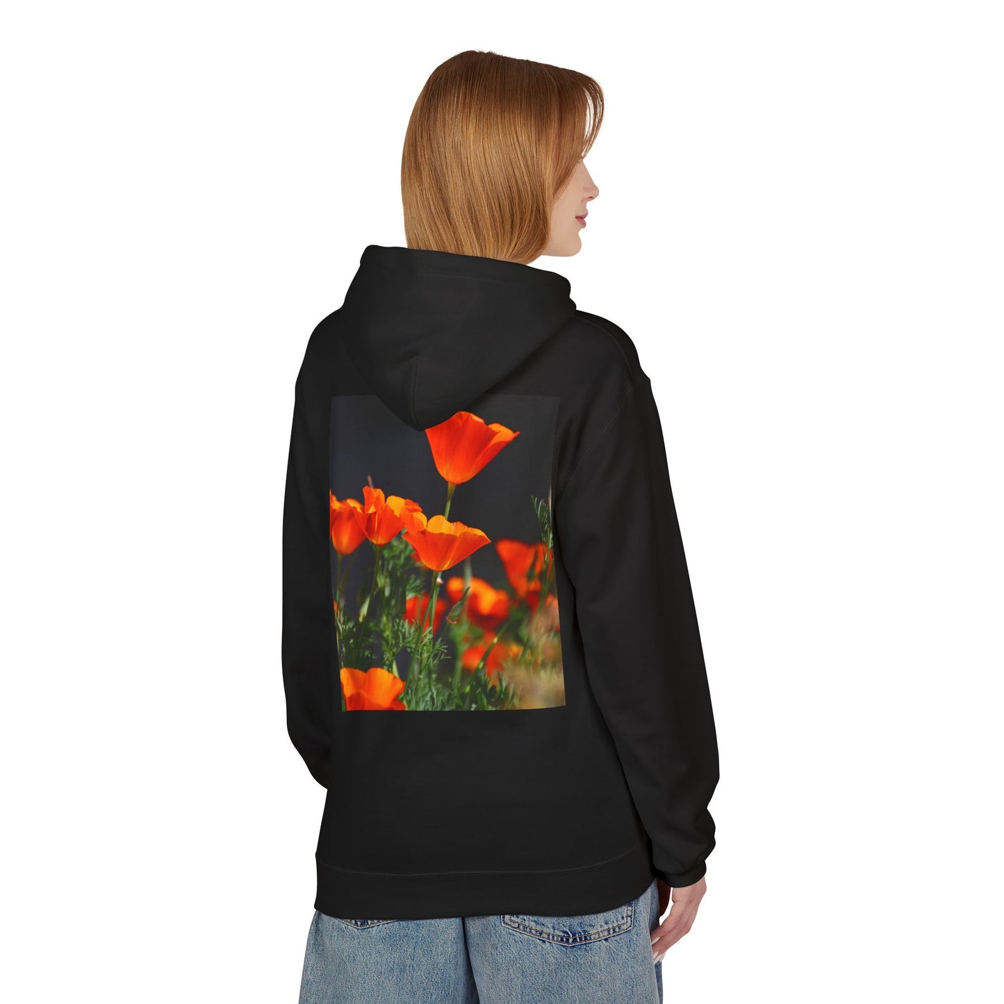 mid weight hoodie - backlit california poppies