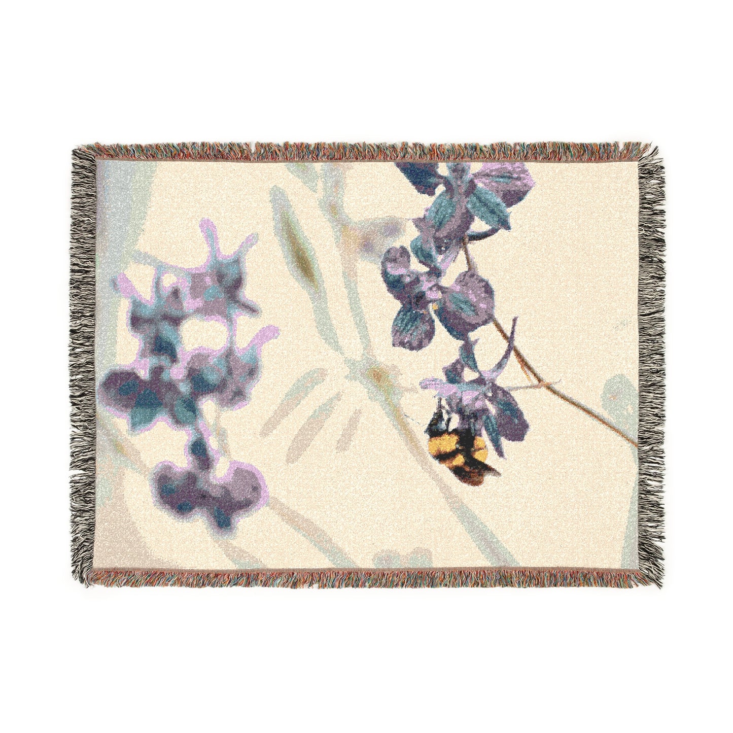 Woven Blanket - Bumble Bee on Purple Larkspur Garden Photo
