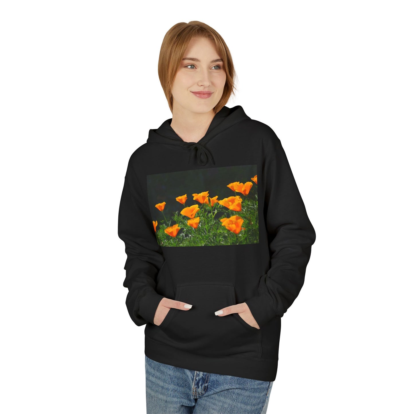 mid weight hoodie - backlit california poppies