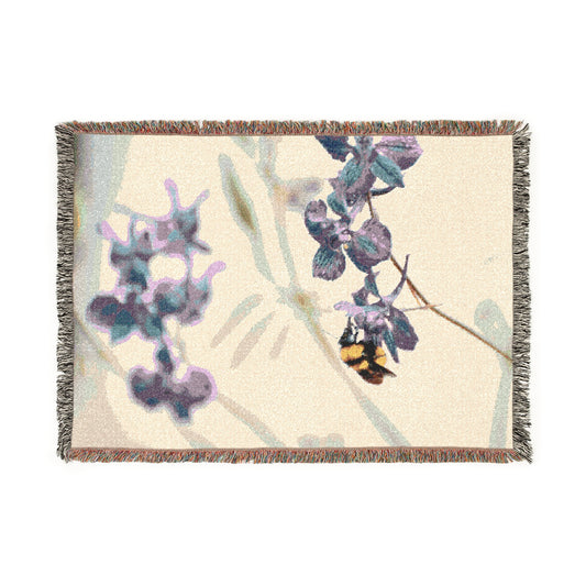 Woven Blanket - Bumble Bee on Purple Larkspur Garden Photo